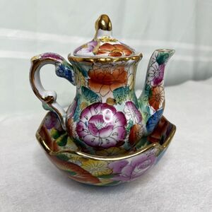 Vintage Porcelain Floral Patterned Teapot and Bowl